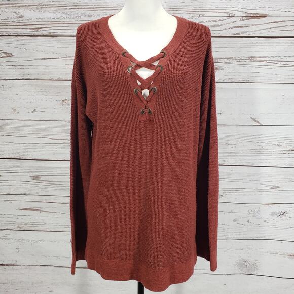 American Eagle Women's Amber Knit Jegging Fit Lace Up Sweater Size Medium - Picture 2 of 13